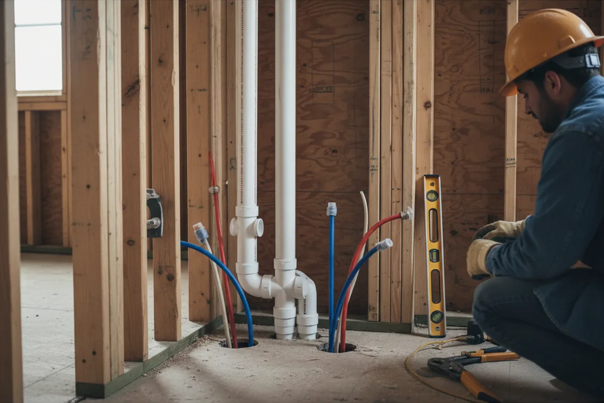 Drain and supply rough-in during Leak Detection in Kiln